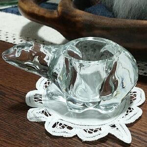 Vintage Indiana Glass Polar Bear Tealight / Votive Candle Holder